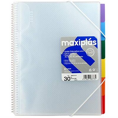 Grafoplás Grafoplas. 39833100. 30 genomskinliga fodral, avtagbara avdelare, styrkam, spiralrörelse, flerfärgad Grafoplás Grafoplas. 39833100. 30 genomskinliga fodral, avtagbara avdelare, styrkam, spiralrörelse, flerfärgad