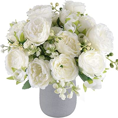 Pusuny Konstgjorda pioner falska blommor, vit silkespion bukett 4 buntar höstblomma för bondgård hem boho bröllop bord bordsuppsats dekoration, konstgjorda växter bulk på kaffevas dekor (vit) Pusuny Konstgjorda pioner falska blommor, vit silkespion bukett 4 buntar höstblomma för bondgård hem boho bröllop bord bordsuppsats dekoration, konstgjorda växter bulk på kaffevas dekor (vit)