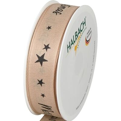 Halbach Sidenband premium presentband jul "Merry Christmas" Bredd 25 mm längd 18 m julband för presenter och julgran Tillverkad i Tyskland, färg: natur/svart Halbach Sidenband premium presentband jul "Merry Christmas" Bredd 25 mm längd 18 m julband för presenter och julgran Tillverkad i Tyskland, färg: natur/svart