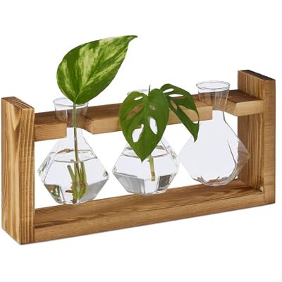 RELAXDAYS Trästöd Set med 3 Geometriska Glasvaser RELAXDAYS Trästöd Set med 3 Geometriska Glasvaser