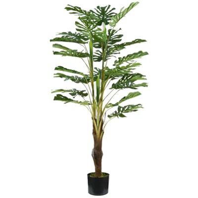 Avilia Konstgjord monstera växt med 24 blad, 120 cm, kruka med naturlig mossa, dekorativ växt för inomhusbruk, realistisk design Avilia Konstgjord monstera växt med 24 blad, 120 cm, kruka med naturlig mossa, dekorativ växt för inomhusbruk, realistisk design
