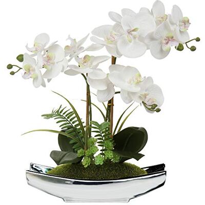 Briful orkidéer konstgjorda blommor 38 cm vit phalaenopsis orkidé med silverkrukor äkta beröring falsk orkidéväxt för hemmakontor, vardagsrum, bordsdekoration Briful orkidéer konstgjorda blommor 38 cm vit phalaenopsis orkidé med silverkrukor äkta beröring falsk orkidéväxt för hemmakontor, vardagsrum, bordsdekoration