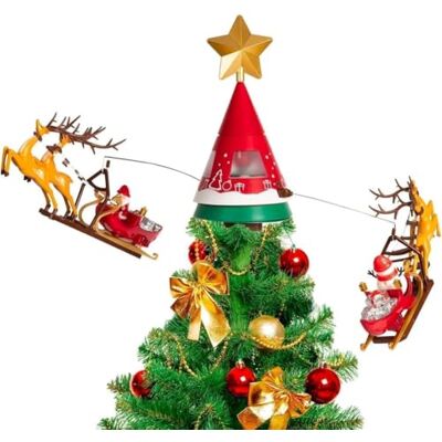 BAKAJI Roterande tåhätta med jultomten och renar, varm vit LED-belysning lysande träddekoration, roterande musikaliska juldekorationer med USB-anslutning BAKAJI Roterande tåhätta med jultomten och renar, varm vit LED-belysning lysande träddekoration, roterande musikaliska juldekorationer med USB-anslutning