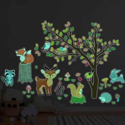 Ambiance Sticker Självlysande fosforescerande väggdekal barn tak fluorescerande djur i höstskog H110 x L 145 cm Ambiance Sticker Självlysande fosforescerande väggdekal barn tak fluorescerande djur i höstskog H110 x L 145 cm