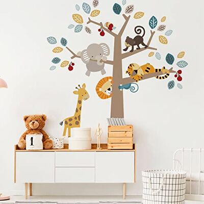 Ambiance Sticker Väggdekaler för barn – dekoration barnrum väggklistermärke väggklistermärke djungeldjur i skogen – H90 x B 60 cm Ambiance Sticker Väggdekaler för barn – dekoration barnrum väggklistermärke väggklistermärke djungeldjur i skogen – H90 x B 60 cm