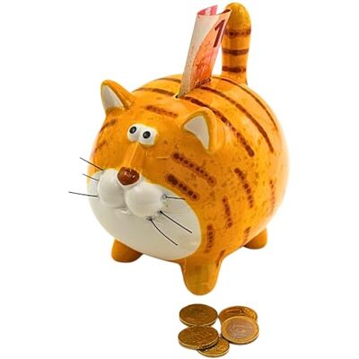 Dekohelden24 Sparbössa för katt, spargris, kattspargris, sparfigur, spargris för barn, spartier, sparkatt, dekorativ katt med ekonomifunktion av keramik i ockra färger, L/B/H 12 x 14 x 17 cm. Dekohelden24 Sparbössa för katt, spargris, kattspargris, sparfigur, spargris för barn, spartier, sparkatt, dekorativ katt med ekonomifunktion av keramik i ockra färger, L/B/H 12 x 14 x 17 cm.