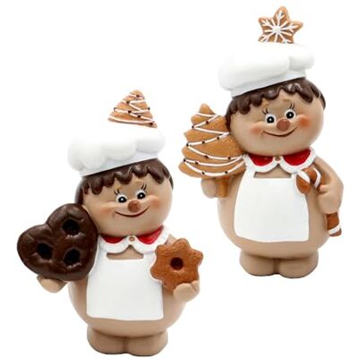 Dekohelden24 Dekorhjälte24 keramiska julbagare med pepparkakor i vit/brun som set om 2, mått per figur L/B/H 9 x 6 x 13 cm Dekohelden24 Dekorhjälte24 keramiska julbagare med pepparkakor i vit/brun som set om 2, mått per figur L/B/H 9 x 6 x 13 cm