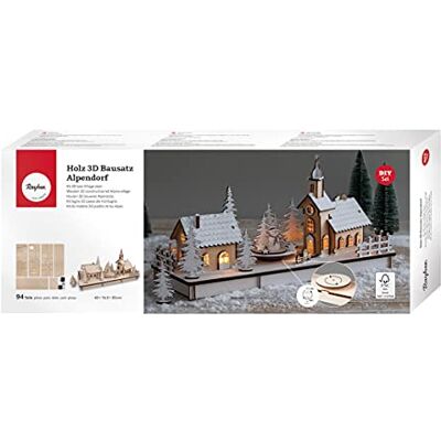 Rayher Alpendorf, trä, FSC-certifierad, 3D-byggsats med roterande mekanism, natur, 40 x 14,5 x 20 cm, 94 delar inklusive roterande tallrik, juldekoration, 63157505 Rayher Alpendorf, trä, FSC-certifierad, 3D-byggsats med roterande mekanism, natur, 40 x 14,5 x 20 cm, 94 delar inklusive roterande tallrik, juldekoration, 63157505