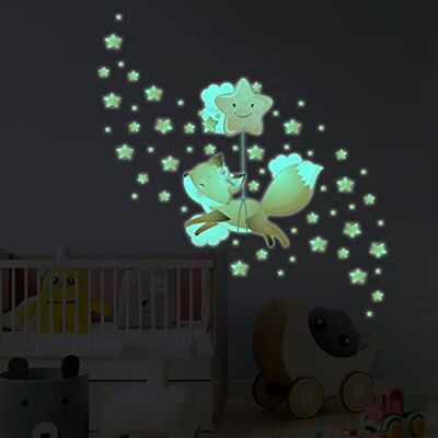 Ambiance Sticker Luminous fosforescerande klistermärke räv i stjärnorna + 60 stjärnor väggklistermärke för tak för barn fluorescerande 30 x 30 cm Ambiance Sticker Luminous fosforescerande klistermärke räv i stjärnorna + 60 stjärnor väggklistermärke för tak för barn fluorescerande 30 x 30 cm