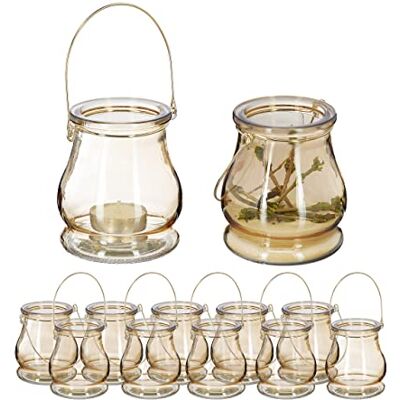 Relaxdays Vindlampa, uppsättning om 12 av glas, handtag för upphängning, inomhus och utomhus, värmeljushållare, H x D: 10 x 8,5 cm, guld Relaxdays Vindlampa, uppsättning om 12 av glas, handtag för upphängning, inomhus och utomhus, värmeljushållare, H x D: 10 x 8,5 cm, guld
