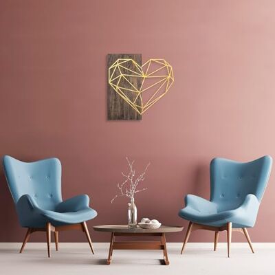 Wallity Elegant dekorativa väggtillbehör i trä, 58 x 58 cm, valnöt och guld 50% trä (3 cm) och 50% metall (1,5 mm) väggmontering, unik design Wallity Elegant dekorativa väggtillbehör i trä, 58 x 58 cm, valnöt och guld 50% trä (3 cm) och 50% metall (1,5 mm) väggmontering, unik design