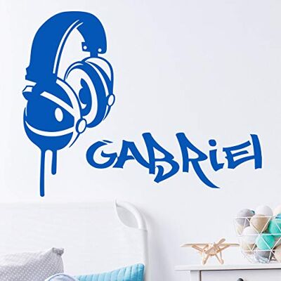 Ambiance Sticker Personligt förnamn klistermärken klistermärke för graffiti musik headset väggdekoration för barn 2 ark 25 x 10 cm och 50 x 30 cm marinblå Ambiance Sticker Personligt förnamn klistermärken klistermärke för graffiti musik headset väggdekoration för barn 2 ark 25 x 10 cm och 50 x 30 cm marinblå