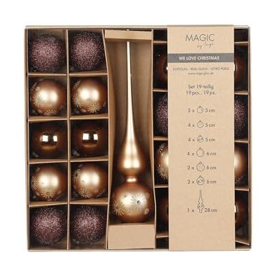 MAGIC by Inge – set med julgranskulor, 19 delar, elegant lounge, med julgransspets och kulor, julgransprydnad, glas, brun MAGIC by Inge – set med julgranskulor, 19 delar, elegant lounge, med julgransspets och kulor, julgransprydnad, glas, brun
