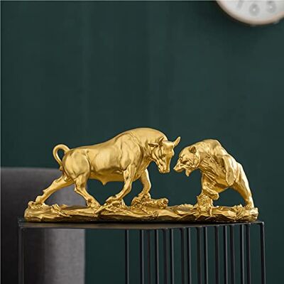 AETVRNI Handgjorda Wall Street Bull and Bear skulpturer unik dekor för ekonomiproffs, guld AETVRNI Handgjorda Wall Street Bull and Bear skulpturer unik dekor för ekonomiproffs, guld
