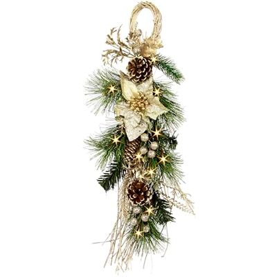 Flair Flower Hängande grandekoration med julstjärna, dekorativa grenar, kottar, LED-ljuskedja, grangrenar, hängare, vägghängare, hängande dekoration, girlang, väggdekoration, juldekoration, konstgjorda blommor Flair Flower Hängande grandekoration med julstjärna, dekorativa grenar, kottar, LED-ljuskedja, grangrenar, hängare, vägghängare, hängande dekoration, girlang, väggdekoration, juldekoration, konstgjorda blommor