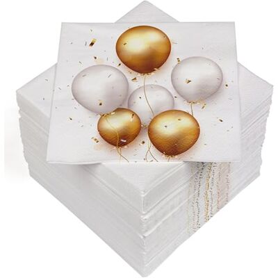 Heku 100 servetter, 3 lager, 33 x 33 cm, ballonger guld/vit I absorberande och praktiskt förpackad I brett urval I perfekt för speciella tillfällen Heku 100 servetter, 3 lager, 33 x 33 cm, ballonger guld/vit I absorberande och praktiskt förpackad I brett urval I perfekt för speciella tillfällen