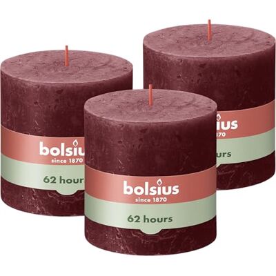 bolsius Rustik pelarljus XXL – mörkröd – paket med 3 – lång brinntid på 62 timmar – hushållsljus – inredning – oparfymerad – naturligt veganskt vax – ingen palmolja – 10 x 10 cm bolsius Rustik pelarljus XXL – mörkröd – paket med 3 – lång brinntid på 62 timmar – hushållsljus – inredning – oparfymerad – naturligt veganskt vax – ingen palmolja – 10 x 10 cm