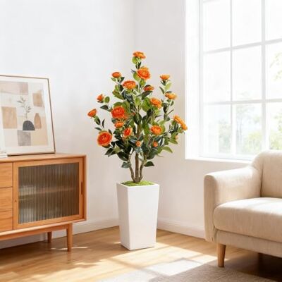 GarveeLife Konstgjord kameliaträd med vit kruka, 120 cm stor konstgjord växt, konstträd i kruka med justerbara blad och blommor, dekor, inomhusväxt för hem, bröllop, fest, trädgårdsdekoration, orange GarveeLife Konstgjord kameliaträd med vit kruka, 120 cm stor konstgjord växt, konstträd i kruka med justerbara blad och blommor, dekor, inomhusväxt för hem, bröllop, fest, trädgårdsdekoration, orange