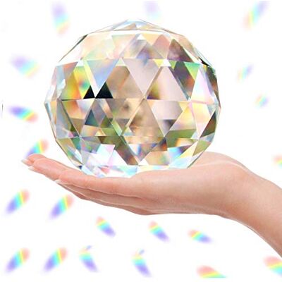 Besimple Klar kristallboll i glas, prisma solfångare, regnbågstillverkare, sfär fasetterad skula för fönster, Feng Shui, hemmakontor, trädgårdsdekoration (100 mm/3,94 tum) Besimple Klar kristallboll i glas, prisma solfångare, regnbågstillverkare, sfär fasetterad skula för fönster, Feng Shui, hemmakontor, trädgårdsdekoration (100 mm/3,94 tum)