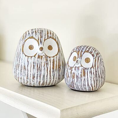 Huey House Chubby Night Owl dekor staty skulptur, bokhylla dekor accenter, låda uppsättning av 2 rustik brun och vit (3 och 4 tum) dekorativa hartsfigurer Huey House Chubby Night Owl dekor staty skulptur, bokhylla dekor accenter, låda uppsättning av 2 rustik brun och vit (3 och 4 tum) dekorativa hartsfigurer