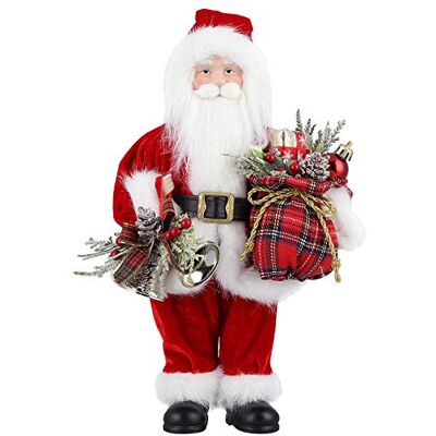 AGM Santa Claus figur, stående jultomte med present- och julklockor, klassisk julgransdekoration, hem, restrant – 30 cm AGM Santa Claus figur, stående jultomte med present- och julklockor, klassisk julgransdekoration, hem, restrant – 30 cm