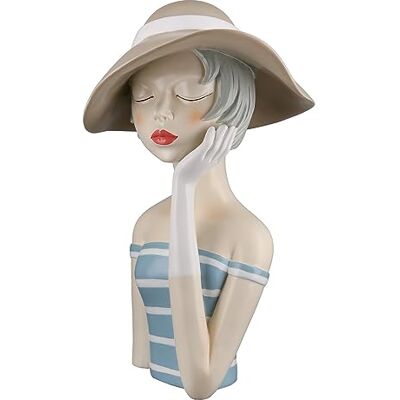 GILDE Dekorativ skulptur figur dam – med hatt röda läppar – dekoration badrum vardagsrum – höjd 32 cm – blå vit kräm GILDE Dekorativ skulptur figur dam – med hatt röda läppar – dekoration badrum vardagsrum – höjd 32 cm – blå vit kräm
