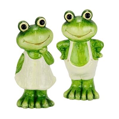 Flair Flower Dekoration trädgårdsfigur, groda, set om 2, 13 cm, terrakotta, grön med klänning och byxor, dekorativ figur, sagogroda, trädgårdsdekoration, djurfigur för vår, sommar, höst, staty, trädgårdsfigur Flair Flower Dekoration trädgårdsfigur, groda, set om 2, 13 cm, terrakotta, grön med klänning och byxor, dekorativ figur, sagogroda, trädgårdsdekoration, djurfigur för vår, sommar, höst, staty, trädgårdsfigur