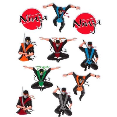 Boland 50419-3D Ninja, 4 ark 10 klistermärken för klistermärkesalbum, dekoration, gåva Boland 50419-3D Ninja, 4 ark 10 klistermärken för klistermärkesalbum, dekoration, gåva