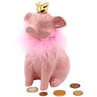 Dekohelden24 Keramisk sparbössa som gris – spargris – spargris – spargris i rosa med päls och gyllene krona, storlek ca 10 x 12 x 16 cm Dekohelden24 Keramisk sparbössa som gris – spargris – spargris – spargris i rosa med päls och gyllene krona, storlek ca 10 x 12 x 16 cm