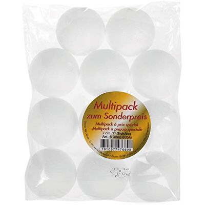 Glorex 6 3803 635G styroporugor, vit, diameter ca 7 cm, stor förpackning med 11 kulor, för mångsidig hantverk och dekoration Glorex 6 3803 635G styroporugor, vit, diameter ca 7 cm, stor förpackning med 11 kulor, för mångsidig hantverk och dekoration