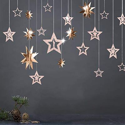 Decor365 3D champagne guld stjärna girlang och blinka liten stjärna utklipp hängande dekoration flaggväv banderoll festdekor födelsedag/baby show/barn pojkar flickrum/hem/jul/nyår/bröllopsfest Decor365 3D champagne guld stjärna girlang och blinka liten stjärna utklipp hängande dekoration flaggväv banderoll festdekor födelsedag/baby show/barn pojkar flickrum/hem/jul/nyår/bröllopsfest