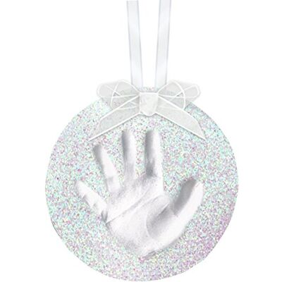 Pearhead babytryck för bebisar första handtryck eller fotavtryck dekorationssats, Easy No-Bake DIY Clay Kit, jul baby Keepsake gåva, glitter vit Pearhead babytryck för bebisar första handtryck eller fotavtryck dekorationssats, Easy No-Bake DIY Clay Kit, jul baby Keepsake gåva, glitter vit