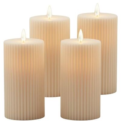 Relaxdays LED flamlösa ljus, set med 4, flimrande låga, ribbad plast, champagne, 17,5 x 8 x 8 cm Relaxdays LED flamlösa ljus, set med 4, flimrande låga, ribbad plast, champagne, 17,5 x 8 x 8 cm
