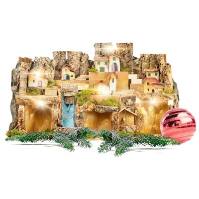Avilia Napolitansk krubba i kork hantverk 80 x 50 x 45 cm med batteridrivna lampor Handgjord med starka och hållbara material är idealisk för magiska juldekorationer i alla miljöer Avilia Napolitansk krubba i kork hantverk 80 x 50 x 45 cm med batteridrivna lampor Handgjord med starka och hållbara material är idealisk för magiska juldekorationer i alla miljöer