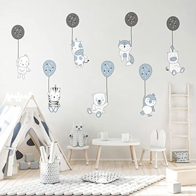 Ambiance Sticker Väggdekaler för barn, sovrum, dekoration för baby, väggdekal, sovrum, roliga djur, magiska ballonger, H90 x B60 cm Ambiance Sticker Väggdekaler för barn, sovrum, dekoration för baby, väggdekal, sovrum, roliga djur, magiska ballonger, H90 x B60 cm