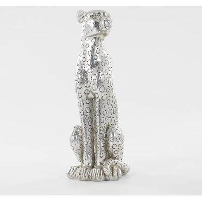 LAIKEARTS Gepardstaty silver leopard skulptur heminredning leopard skulptur harts handgjord sittande lämplig för vardagsrum bord center sovrum present till kvinna far LAIKEARTS Gepardstaty silver leopard skulptur heminredning leopard skulptur harts handgjord sittande lämplig för vardagsrum bord center sovrum present till kvinna far