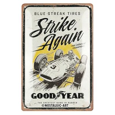 ART Plåtskylt i retrostil, 20 x 30 cm, Goodyear – Blue Strikes again – Presentidé för motorälskare, Official License Product (OLP), av metall, vintagedesign ART Plåtskylt i retrostil, 20 x 30 cm, Goodyear – Blue Strikes again – Presentidé för motorälskare, Official License Product (OLP), av metall, vintagedesign
