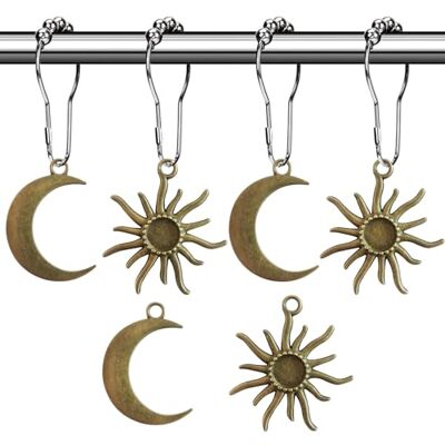Aimoye duschdraperikrokar med sol- och månmotiv – 50-talsinspirerad, abstrakt boho-design med minimalistisk, vintage och mystisk naturkänsla för en chic badrumsinredning. Aimoye duschdraperikrokar med sol- och månmotiv – 50-talsinspirerad, abstrakt boho-design med minimalistisk, vintage och mystisk naturkänsla för en chic badrumsinredning.