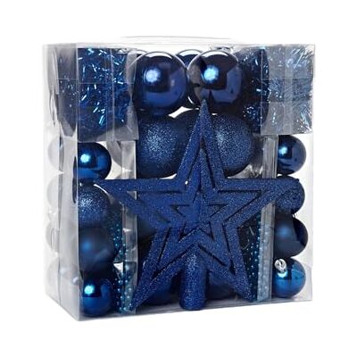 HEITMANN DECO julgransdekoration – blå – 45 delar – set inklusive trädspets, kulor, pärlkedjor och kransar – plast, ca 40 x 25 x 12 cm HEITMANN DECO julgransdekoration – blå – 45 delar – set inklusive trädspets, kulor, pärlkedjor och kransar – plast, ca 40 x 25 x 12 cm