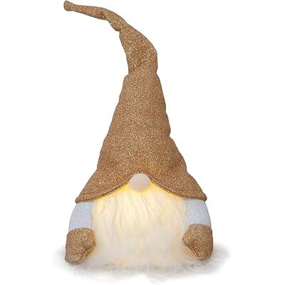 EGLO LED-juldekoration, lysande figur tomte, jultomte av tyg med plastkropp i guld och vitt, batteridriven figur, jul, varmvit EGLO LED-juldekoration, lysande figur tomte, jultomte av tyg med plastkropp i guld och vitt, batteridriven figur, jul, varmvit