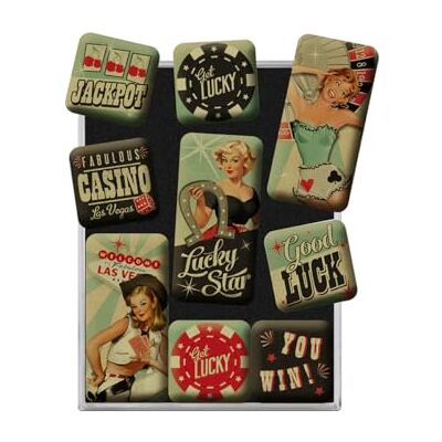 ART Kylskåpsmagneter i retrostil, Get Lucky – Presentidé för nostalgiälskare, Magnetset för magnettavlor, Deko vintagedesign, 9 stycken ART Kylskåpsmagneter i retrostil, Get Lucky – Presentidé för nostalgiälskare, Magnetset för magnettavlor, Deko vintagedesign, 9 stycken