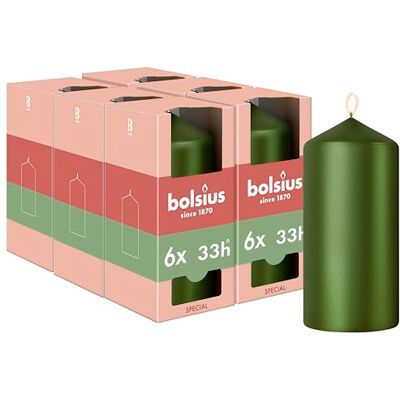 bolsius Special Essentials Slät pelarljus set om 4 st, metallgrönt, 12 cm, dekorativa ljus tillverkade av naturligt växtvax utan palmolja bolsius Special Essentials Slät pelarljus set om 4 st, metallgrönt, 12 cm, dekorativa ljus tillverkade av naturligt växtvax utan palmolja