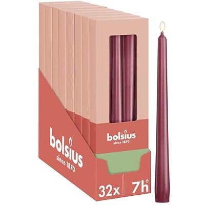 bolsius – släta spetsljus – röda – 24,5 cm – 32 stycken – 7,5 timmar – dekorativa ljus – utan palmolja – med naturligt växtvax bolsius – släta spetsljus – röda – 24,5 cm – 32 stycken – 7,5 timmar – dekorativa ljus – utan palmolja – med naturligt växtvax