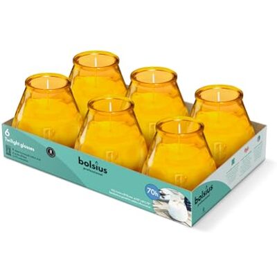 bolsius Utomhusljus 6 stycken bärnstensfärgad bränntid 70 timmar fri från palmolja ren bränning bomullsveke, orange bolsius Utomhusljus 6 stycken bärnstensfärgad bränntid 70 timmar fri från palmolja ren bränning bomullsveke, orange