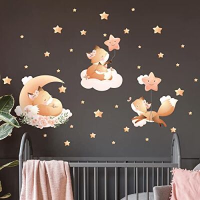 Ambiance Sticker Väggklistermärken för barn dekoration av barnkammaren väggdekal för barn stjärnfox väggdekal H60 x L90 cm Ambiance Sticker Väggklistermärken för barn dekoration av barnkammaren väggdekal för barn stjärnfox väggdekal H60 x L90 cm