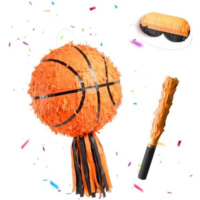 Relaxdays Pinata basket, med stav & mask, festpinata barn, födelsedag, för fyllning, D: 25 cm, orange-svart Relaxdays Pinata basket, med stav & mask, festpinata barn, födelsedag, för fyllning, D: 25 cm, orange-svart