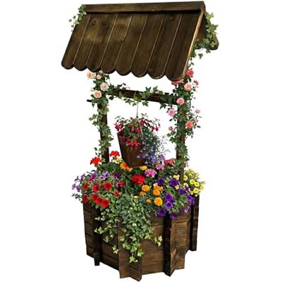 Relaxdays Dekorativ planterbar fontän för trädgård, hink och vev, brunt trä, 114 x 56 x 56 cm Relaxdays Dekorativ planterbar fontän för trädgård, hink och vev, brunt trä, 114 x 56 x 56 cm