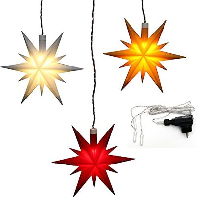 Dekohelden24 Dekorhjälte24 set med 3 julstjärnor av plast i rött, gult och vitt, inklusive LED-belysning och adapter, lämpliga för inomhus- och utomhusbruk. Dekohelden24 Dekorhjälte24 set med 3 julstjärnor av plast i rött, gult och vitt, inklusive LED-belysning och adapter, lämpliga för inomhus- och utomhusbruk.