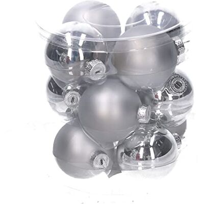 Vacchetti Giuseppe Förpackning 12 klassiska silverglas julbollar att hänga för dekoration träd 6cm diameter Vacchetti Giuseppe Förpackning 12 klassiska silverglas julbollar att hänga för dekoration träd 6cm diameter
