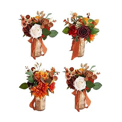 Ansofi Brända orange bröllopsblommor mini brudtärna buketter bröllopsbord bordsuppsatser uppsättning av 4 små blommiga bordsuppsatser buketter för bröllop och heminredning Ansofi Brända orange bröllopsblommor mini brudtärna buketter bröllopsbord bordsuppsatser uppsättning av 4 små blommiga bordsuppsatser buketter för bröllop och heminredning